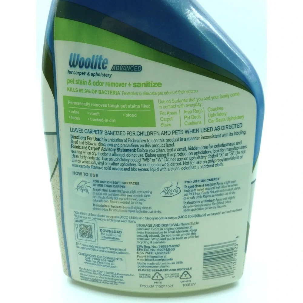 Woolite 22oz Advanced Pet Stain & Odor Remover+Sanitize For Carpet & Upholstery